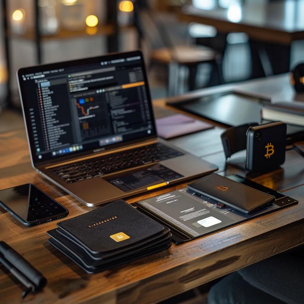 Secure digital wallet setup with hardware wallet and laptop for cryptocurrency protection