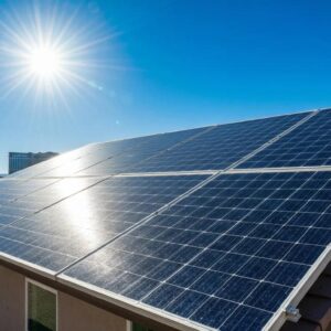 Solar panels on a modern home in Las Vegas under bright sunlight, symbolizing energy independence