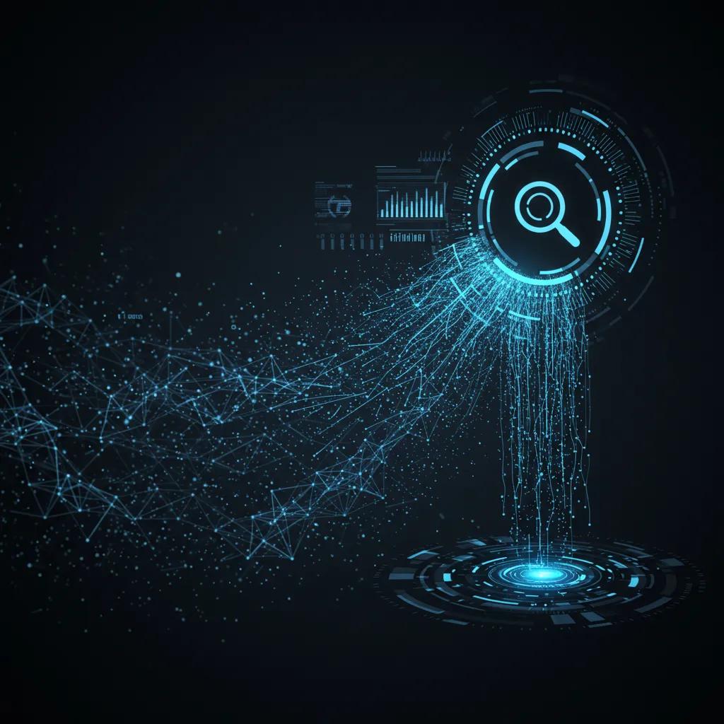 Abstract visualization of AI and machine learning enhancing enterprise search capabilities