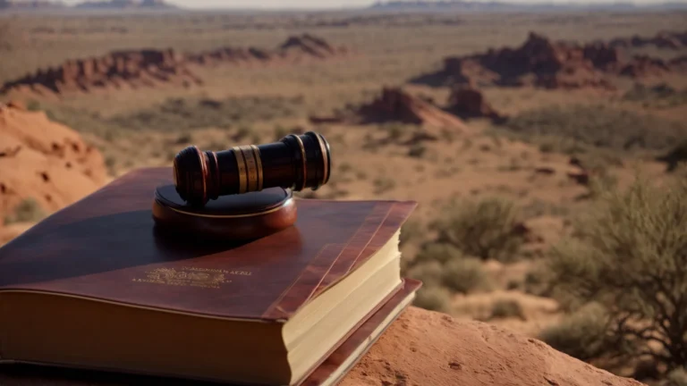a gavel resting on a law book with the arizona desert in the background.